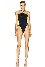 Wolford Halter One Piece Swimsuit in Black, view 1, click to view large image.