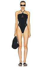 Wolford Halter One Piece Swimsuit in Black, view 4, click to view large image.