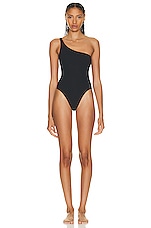 Wolford Ultra Texture High Leg One Piece Swimsuit in Black, view 1, click to view large image.