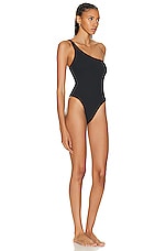 Wolford Ultra Texture High Leg One Piece Swimsuit in Black, view 2, click to view large image.