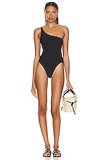 Wolford Ultra Texture High Leg One Piece Swimsuit in Black, view 4, click to view large image.