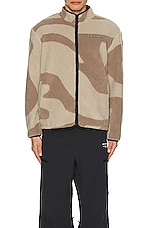 Whitespace Cinchable Sherpa Fleece Zip Up Jacket in Peyote & Taupe, view 4, click to view large image.