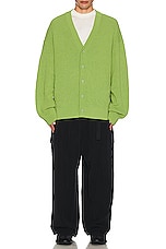 Y-3 Yohji Yamamoto Knit Cardigan in team rave green, view 4, click to view large image.