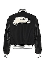 Y-3 Yohji Yamamoto Letterman Jacket in black/black, view 2, click to view large image.