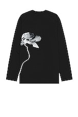 Y-3 Yohji Yamamoto Gfx Long Sleeve Tee in Black, view 2, click to view large image.