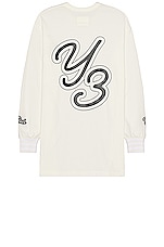 Y-3 Yohji Yamamoto Gfx Long Sleeve Tee in off white, view 1, click to view large image.