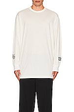Y-3 Yohji Yamamoto Gfx Long Sleeve Tee in off white, view 4, click to view large image.