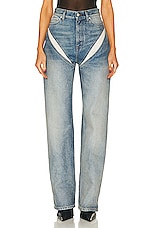 Y/Project Cut Out Jean in Rinsed Blue, view 1, click to view large image.