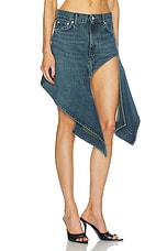 Y/Project Evergreen Cut Out Denim Mini Skirt in Evergreen Vintage Blue, view 2, click to view large image.