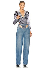 Y/Project x Jean-Paul Gaultier Trompe L'oeil Cardigan Bodysuit in Grey & White, view 5, click to view large image.