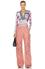 Y/Project x Jean-Paul Gaultier Trompe L'oeil Cardigan Bodysuit in Pink & White, view 5, click to view large image.