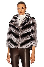 Yves Salomon Rex Rabbit Band Jacket in New Chinchilla, view 2, click to view large image.