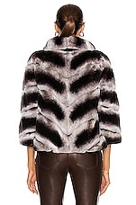 Yves Salomon Rex Rabbit Band Jacket in New Chinchilla, view 4, click to view large image.