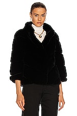 Yves Salomon Rex Rabbit Band Jacket in Noir, view 2, click to view large image.