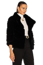 Yves Salomon Rex Rabbit Band Jacket in Noir, view 3, click to view large image.