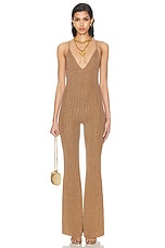 Zeynep Arcay 70's Glitter Jumpsuit in Dark Gold, view 1, click to view large image.