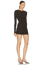 Zeynep Arcay Ruched Mini Dress in Dark Brown, view 2, click to view large image.