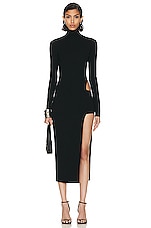 Zeynep Arcay Asymmetric Midi Dress in Black, view 1, click to view large image.