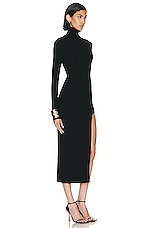 Zeynep Arcay Asymmetric Midi Dress in Black, view 2, click to view large image.
