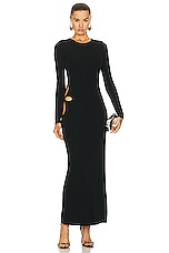 Zeynep Arcay Leaf Cutout Maxi Jersey Dress in Black, view 1, click to view large image.