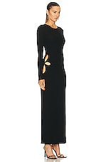 Zeynep Arcay Leaf Cutout Maxi Jersey Dress in Black, view 3, click to view large image.