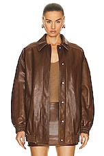 Zeynep Arcay Oversized Leather Bomber Jacket in Brown, view 1, click to view large image.