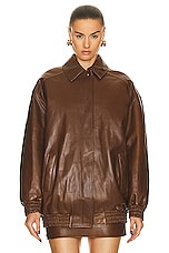 Zeynep Arcay Oversized Leather Bomber Jacket in Brown, view 2, click to view large image.