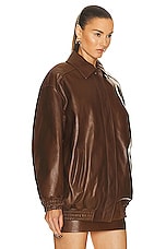 Zeynep Arcay Oversized Leather Bomber Jacket in Brown, view 3, click to view large image.