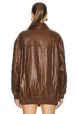 Zeynep Arcay Oversized Leather Bomber Jacket in Brown, view 4, click to view large image.