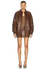 Zeynep Arcay Oversized Leather Bomber Jacket in Brown, view 5, click to view large image.