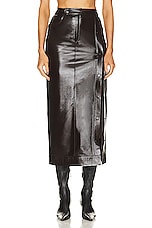 Zeynep Arcay Snapped Maxi Leather Skirt in Dark Brown, view 1, click to view large image.