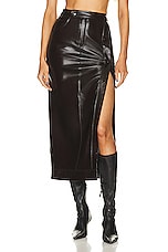 Zeynep Arcay Snapped Maxi Leather Skirt in Dark Brown, view 2, click to view large image.