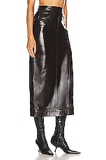 Zeynep Arcay Snapped Maxi Leather Skirt in Dark Brown, view 3, click to view large image.