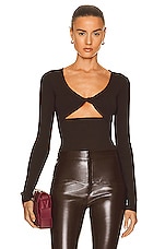 Zeynep Arcay Twisted Knit Bodysuit in Dark Brown, view 1, click to view large image.