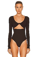 Zeynep Arcay Twisted Knit Bodysuit in Dark Brown, view 2, click to view large image.