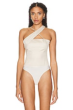 Zeynep Arcay Asymmetric Bodysuit in Cream, view 2, click to view large image.