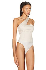 Zeynep Arcay Asymmetric Bodysuit in Cream, view 3, click to view large image.