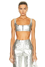 Zeynep Arcay Leather Crop Top in Silver, view 1, click to view large image.