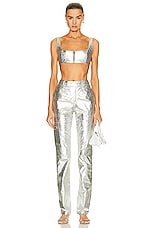 Zeynep Arcay Leather Crop Top in Silver, view 4, click to view large image.