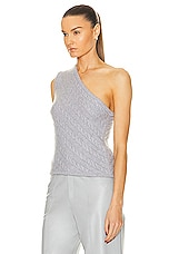 Zeynep Arcay One Shoulder Braid Cashmere Top in Light Grey, view 3, click to view large image.
