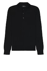 Zegna Casheta Long Sleeve Polo in Black, view 1, click to view large image.
