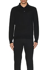 Zegna Casheta Long Sleeve Polo in Black, view 3, click to view large image.