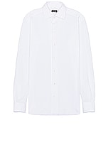 Zegna Pure Cotton Jersey Long Sleeve Button Down Shirt in White, view 1, click to view large image.
