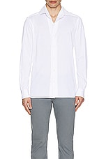 Zegna Pure Cotton Jersey Long Sleeve Button Down Shirt in White, view 3, click to view large image.