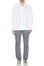 Zegna Pure Cotton Jersey Long Sleeve Button Down Shirt in White, view 4, click to view large image.