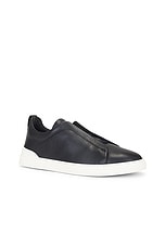 Zegna Triple Stitch Low Top Sneaker in Navy, view 2, click to view large image.