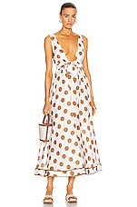 【ZIMMERMANN】ラップオーバードレス ZIMMERMANN Zimmermann Empire Tie Front Long Dress in Tan Dot | FWRD