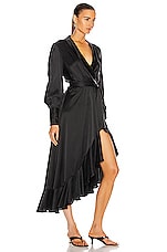 Zimmermann Silk Wrap Midi Dress in Black, view 2, click to view large image.