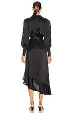 Zimmermann Silk Wrap Midi Dress in Black, view 3, click to view large image.