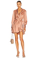 Zimmermann Silk Wrap Mini Dress in Lipstick, view 1, click to view large image.